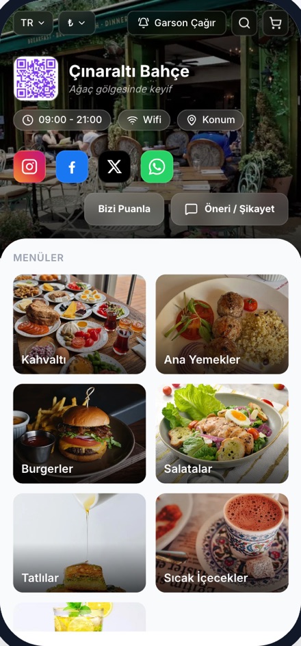 Çınaraltı Bahçe QR menü önizlemesi
