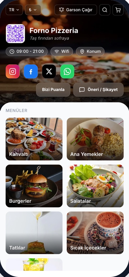 Forno Pizzeria QR menü önizlemesi