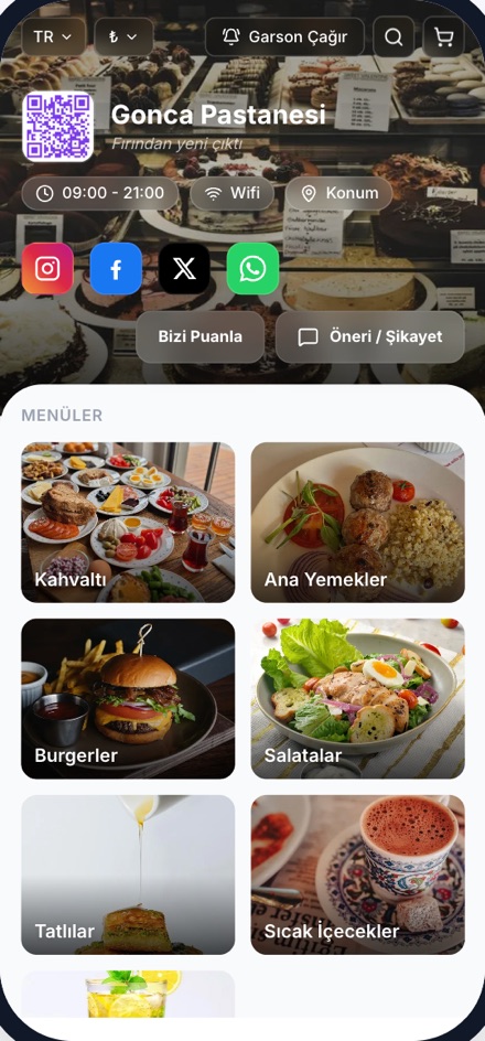Gonca Pastanesi QR menü önizlemesi