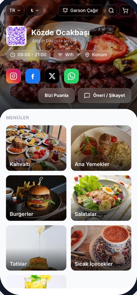 Közde Ocakbaşı QR menü önizlemesi
