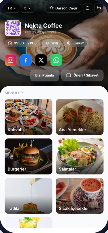Nokta Coffee QR menü önizlemesi